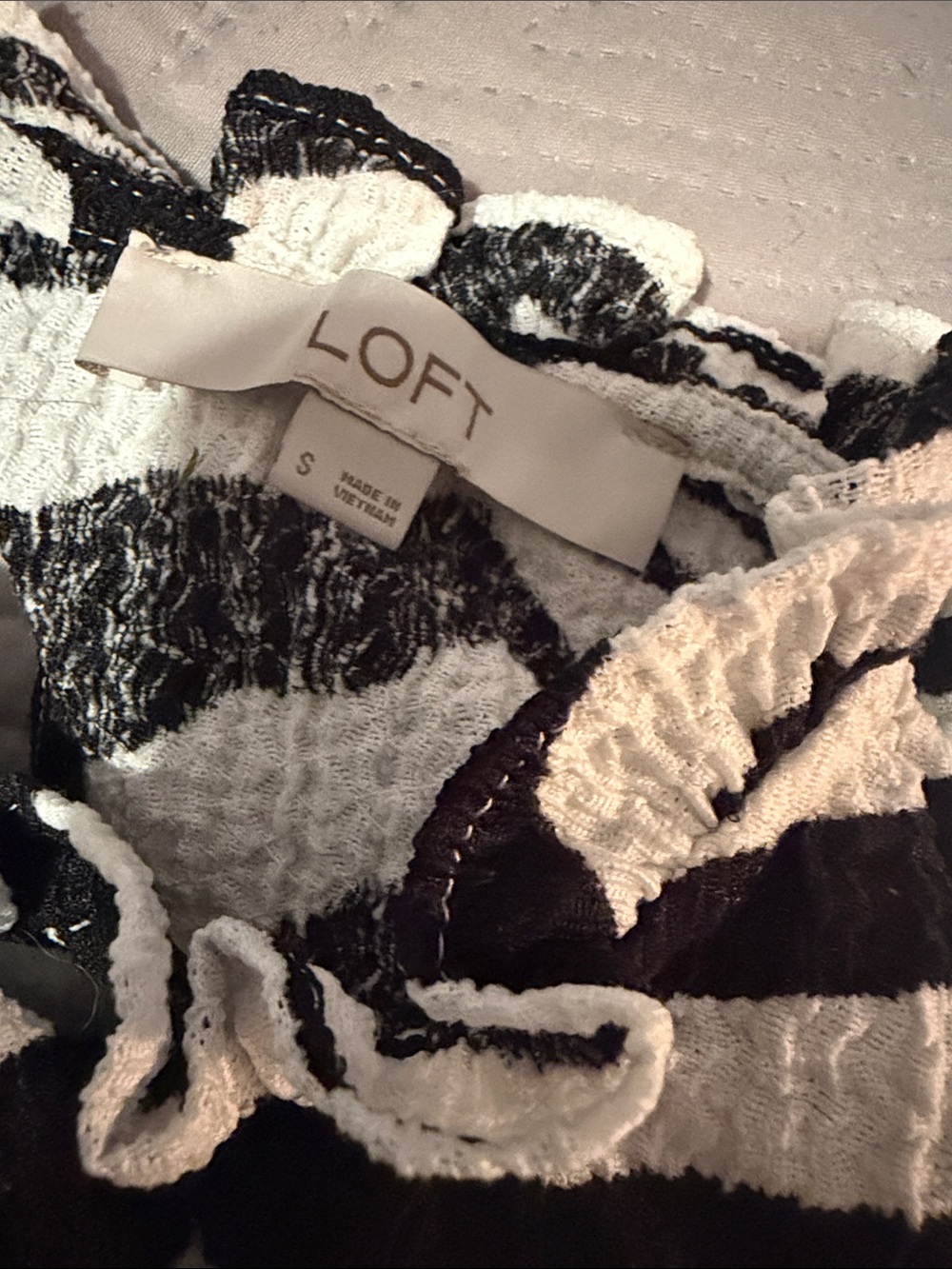 LOFT Black & White Zebra Print Ruffle-Neck Tank - Picture 2 of 4